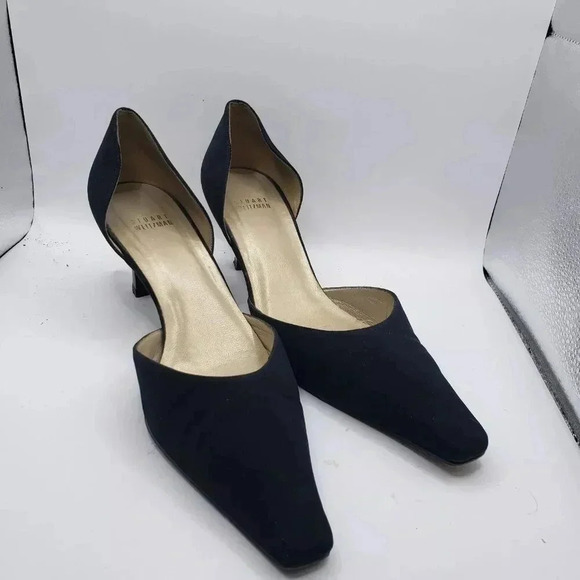 Stuart Weitzman Black Pumps nylon 10.5B office street point toe heel wedding - Picture 1 of 13